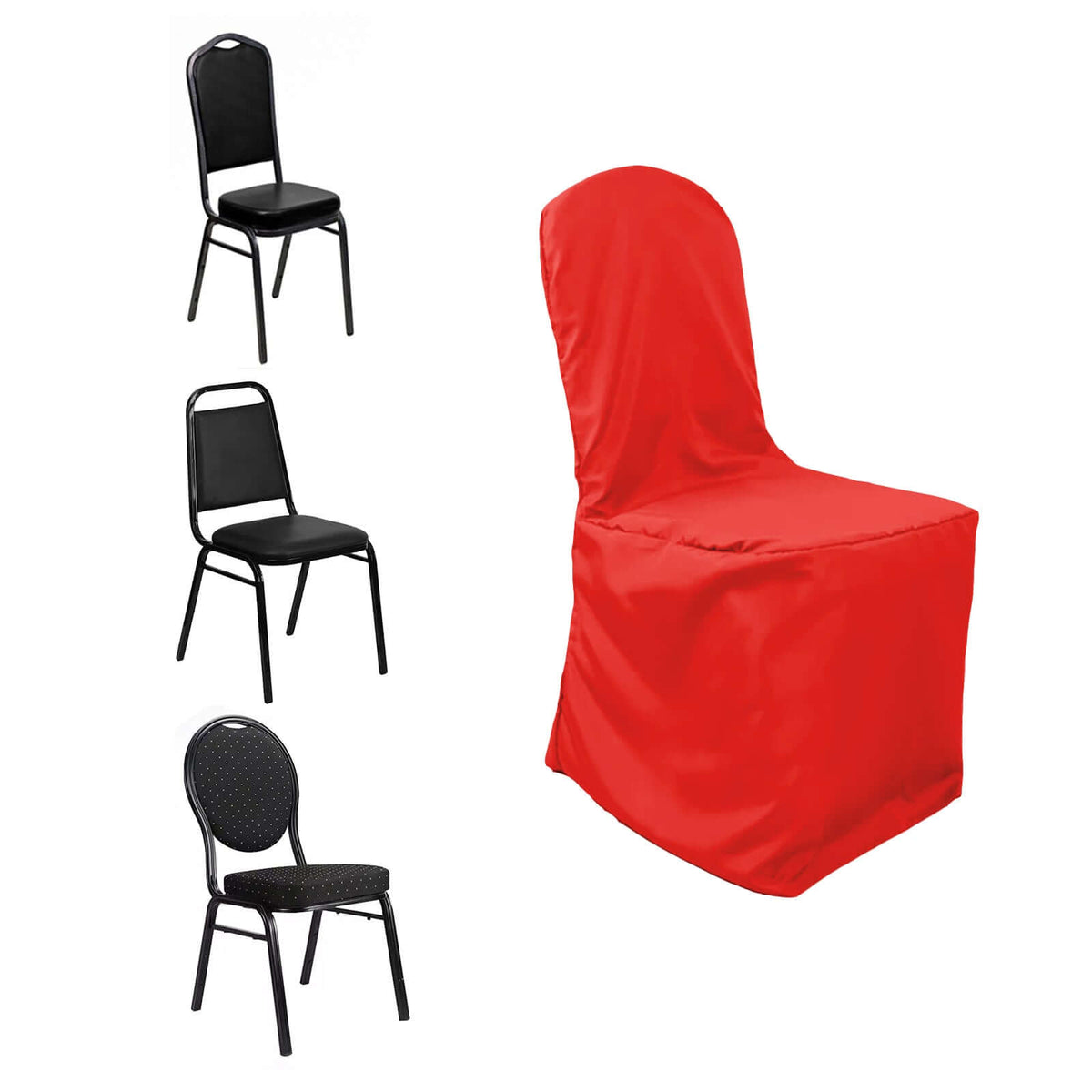 Polyester Slip On Banquet Chair Covers Red - Stain-Resistant Reusable Durable Fabric